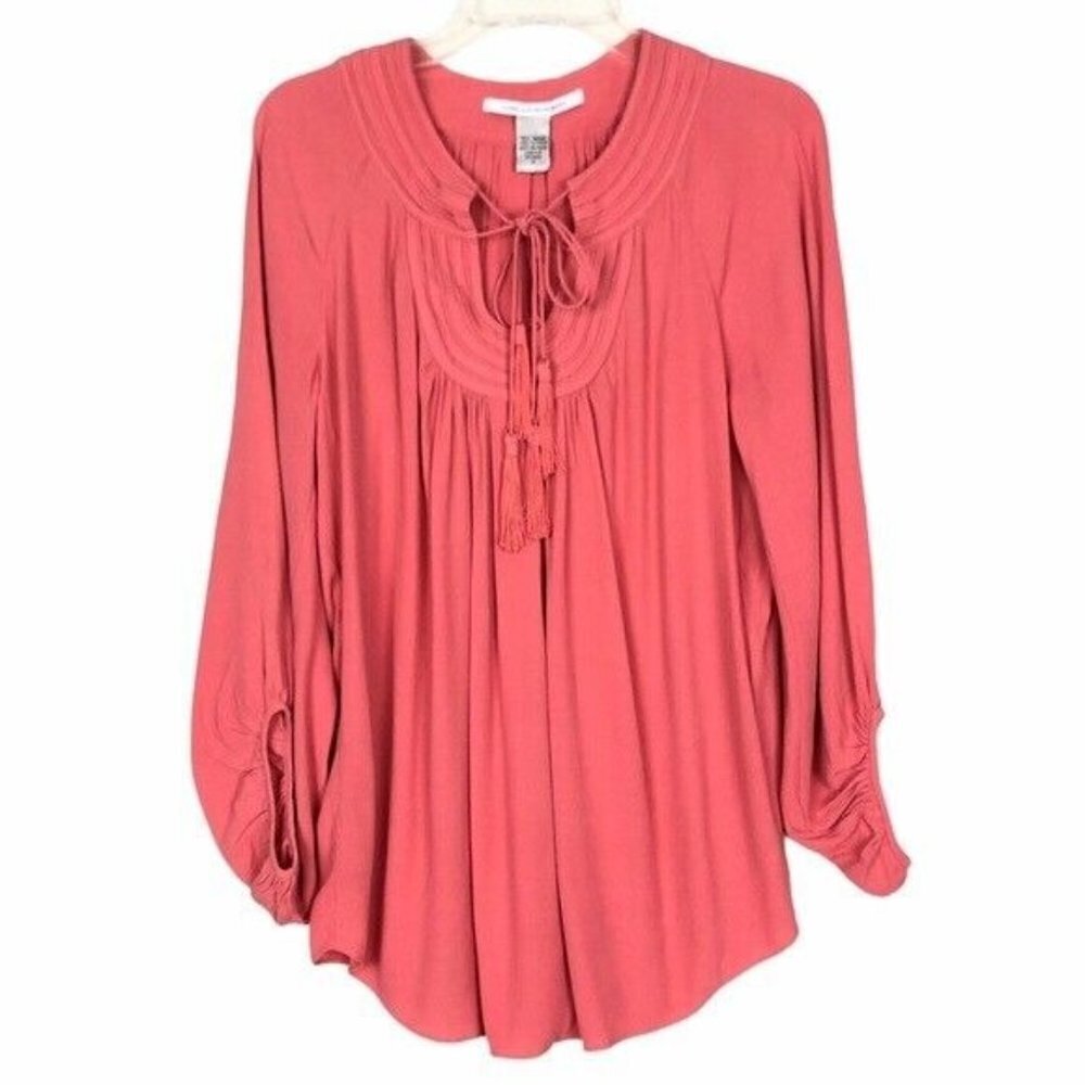 Diane von Furstenberg Acquilina Peasant Blouse Pink Tassels 8‎ Pink